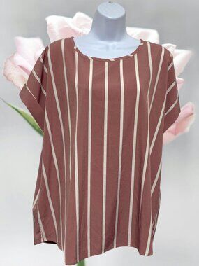 Shein Curve-Women's Plus Size 2X Pullover Top Short Sleeve Striped Light Weight